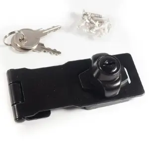 Black Locking Hasp and Staple with Keys Security Lock 95x30mm