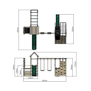 Rebo Wooden Climbing Frame with Vertical Rock Wall, Swing Set and Slide - Pennine+