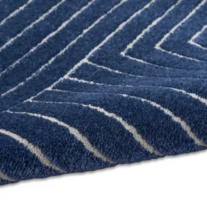 Navy Blue Easy to Clean Abstract Geometrical Luxurious Modern Rug for Living Room, Bedroom - 119cm X 180cm