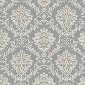 GoodHome Mire Grey Woven effect Damask Textured Wallpaper Sample