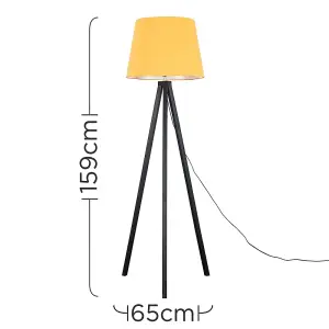 ValueLights Modern Black Wood Tripod Design Floor Lamp With Mustard Shade