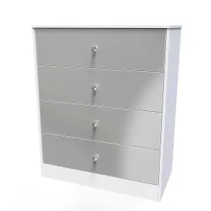 Chester 4 Drawer Chest in Uniform Grey Gloss & White (Ready Assembled)