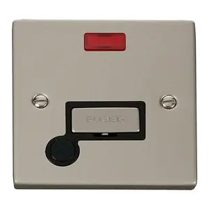 Pearl Nickel 13A Fused Ingot Connection Unit With Neon With Flex - Black Trim - SE Home