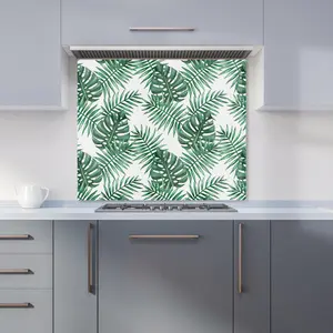 Watercolour Tropical Leaves Premium Glass Kitchen Splashback W700mm x H750mm