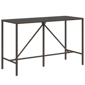 Berkfield Bar Table with Glass Top Brown 180x70x110 cm Poly Rattan