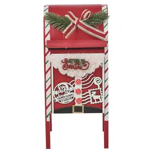 Christmas Xmas Wooden Santa Letter Mail Post Box Arched Red Tree Decor Ornament