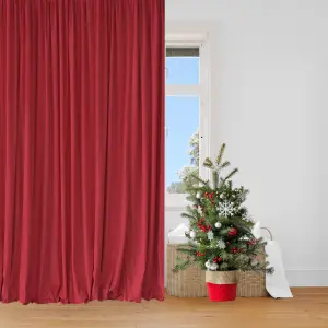 Red Velvet Backdrop Curtain Wrinkle-Free Polyester Fabric Background with Drapes, 3x3 Metres