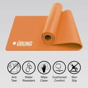 UBUNG Yoga Mat Non Slip with Carry Strap 10mm Thick Exercise Mat for Home Workouts Pilates Yoga Orange