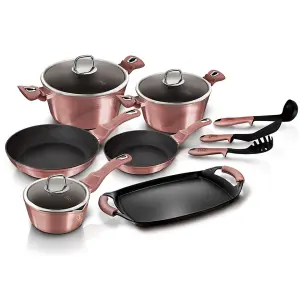 Berlinger Haus 12 Pcs Cookware Set Grill Rose No Stick Pots Pans Induction Tools