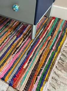 SHANTI Shabby Chic Rag Rug Multicolour Flat Weave Design 240 cm x 360 cm