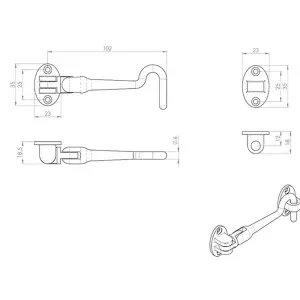 Silent Pattern Cabin Hook & Eye Satin Stainless Steel 100mm Arm Cabinet Hatch