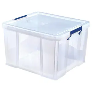 BANKERS BOX 48L Clear Plastic Storage Box with Lid Super Strong Plastic Box 30 x 41 x 37cm