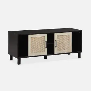 sweeek. 15cm TV stand rattan and cane effect Bianca Black 115x40x48 cm