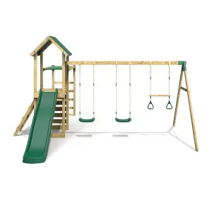 Rebo Adventure Wooden Climbing Frame with Monkey Bar, Swings & Slide - Pelion