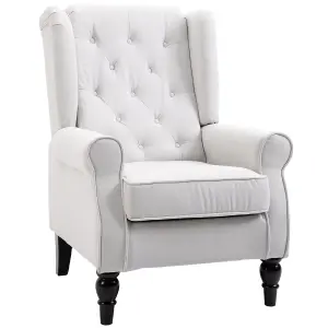 HOMCOM Accent Armchair Home Furniture Retro Tufted Club Wood Fabric Cream White