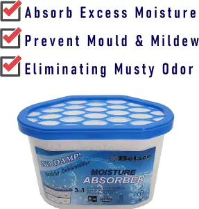 Belaco Disposable Dehumidifier Pack of 6x 500ml Prevent Mould & Mildew, Eliminating Musty Odor, Remove Dampness, Absorber