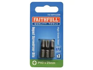 Faithfull  Phillips Impact Screwdriver Bits PH3 x 25mm (Pack 3) FAISBPH325IM