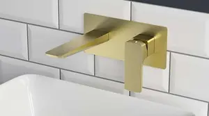 Aquarius Hydro Wall Mounted Basin Mixer Tap Brushed Brass