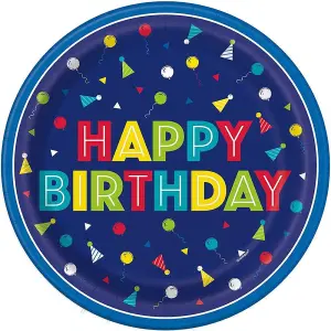 Unique Party py Theme Happy Birthday Party Plates (Pack of 8) Blue (9in)