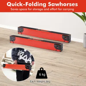 Costway 2 Pack Folding Saw Horses Compact Power Tools Workhorse Non-slip Pads & Surface