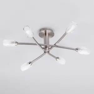 Litecraft Macti Satin Nickel 6 Arm Semi Flush Ceiling Light