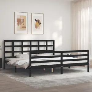 Berkfield Bed Frame with Headboard Black 200x200 cm Solid Wood