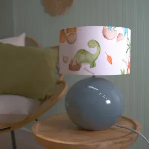 ValueLights Bosco Eucalyptus Ceramic Table Lamp with Dinosaur Drum Shade - LED Bulb Included