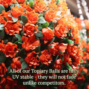 Pair of Best Artificial 38cm Orange Rose Hanging Basket Flower Topiary Ball - Suitable for Outdoor Use - Weather & Fade Resistant