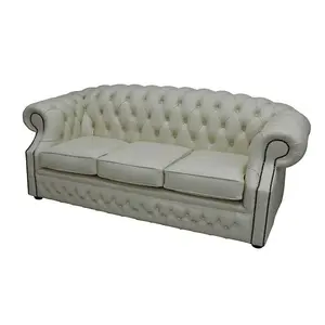 Chesterfield 3 Seater Shelly Cream Leather Sofa Custom Made In Buckingham Style