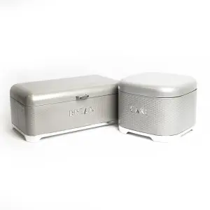 2pc Gift-Tagged Shadow Grey Kitchen Storage Set with Steel Cake Tin and Bread Bin - Lovello