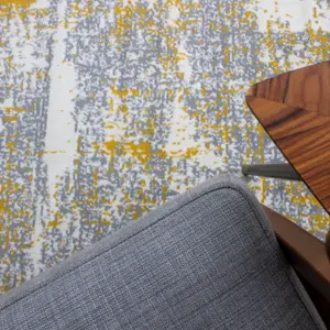 Yellow Ochre Grey Distressed Abstract Living Room Rug 60x110cm