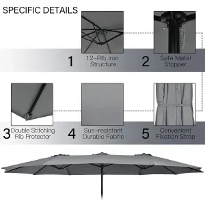 Costway 4.5M Double-Sided Patio Umbrella Extra-Large Market Umbrella w/ Base