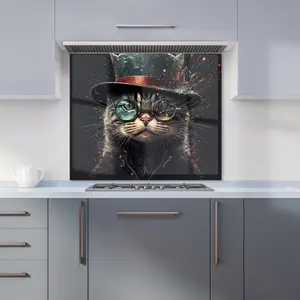 Cat With Glasses Splashart Premium Glass Kitchen Splashback W600mm x H750mm