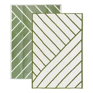 Extra Large Garden Outdoor Rug For Patio, Olive Green & Cream Geo-Lines  Waterproof Garden Rug 180 x 270cm