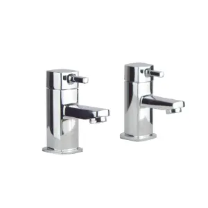 Nes Home Boston Modern Set of Chrome Hot & Cold Twin Bath Taps Deck Mounted Brass