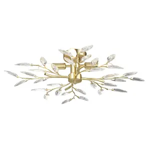 Modern Brushed Gold Plated Branch Ceiling Light Fitting with Acrylic Leaves