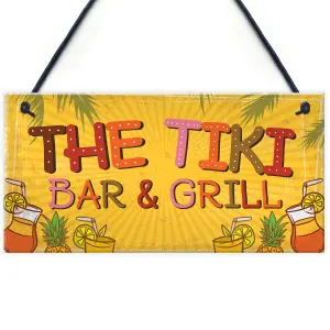 Red Ocean Tiki Bar Grill Party Hanging Home Bar Pub Plaque BBQ Cocktails Beach Decoration Sign