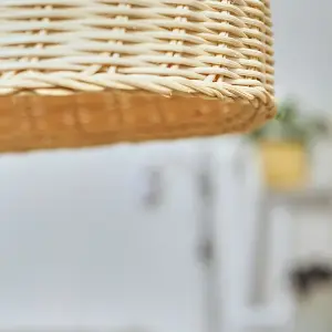 ValueLights Rattan Modern Rattan Basket Ceiling Pendant Light Shade In Natural Wicker Finish