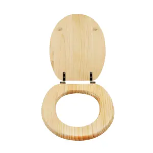 GoodHome Levanto Natural Pine effect Round Standard close Toilet seat