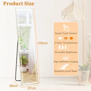 Costway Full Length Mirror Standing/Wall Mounted LED Lighted Full Body Mirror w/ Aluminum Frame