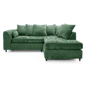 Monaco Chenille Fabric 3 to 4 Seater L Shaped Corner Sofa  Green Right Hand Facing