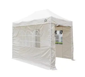 All Seasons Gazebos 2.5x2.5 Full Waterproof Pop Up Gazebo with 4 Lightweight Side Panels and Accessories Beige