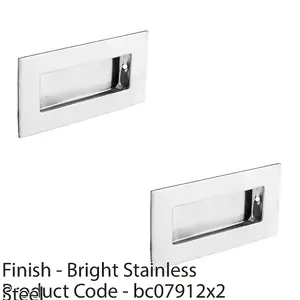 2 PACK - Recessed Sliding Door Flush Pull 102mm x 51mm 12mm Depth Bright Stainless Steel