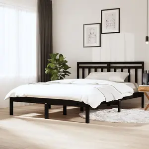 Berkfield Bed Frame Black Solid Wood Pine 140x190 cm