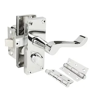 Z206 Privacy Door Handle Pack, Polished Chrome, 63mm Latch & Hinges - Handlestore