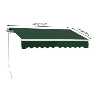 Garden Retractable Awning Manual Canopy Awning Patio Sun Shade Shelter for Door Window,Green,4 m x 3 m