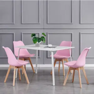 Set of 4 Dining Chairs with Solid Wooden Legs and Seat Cushion Pads in Pink- Eva by MCC