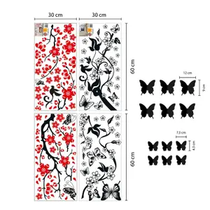 Walplus Blossom Flower with Butterfly Wall Sticker Art Decoration Decal DIY Black, Red PVC