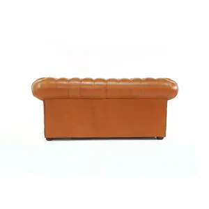 Chesterfield 2 Seater Buttoned Seat Sofa Old English Tan Real Leather In Classic Style