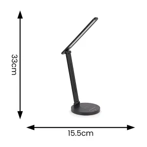 ValueLights Kiko Black Dimmable LED Adjustable Task Desk Lamp with Wireless Charging